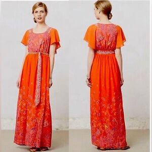 Maeve Sz 10 Blushed Paisley Maxi Dress floral wrap yellow purple orange